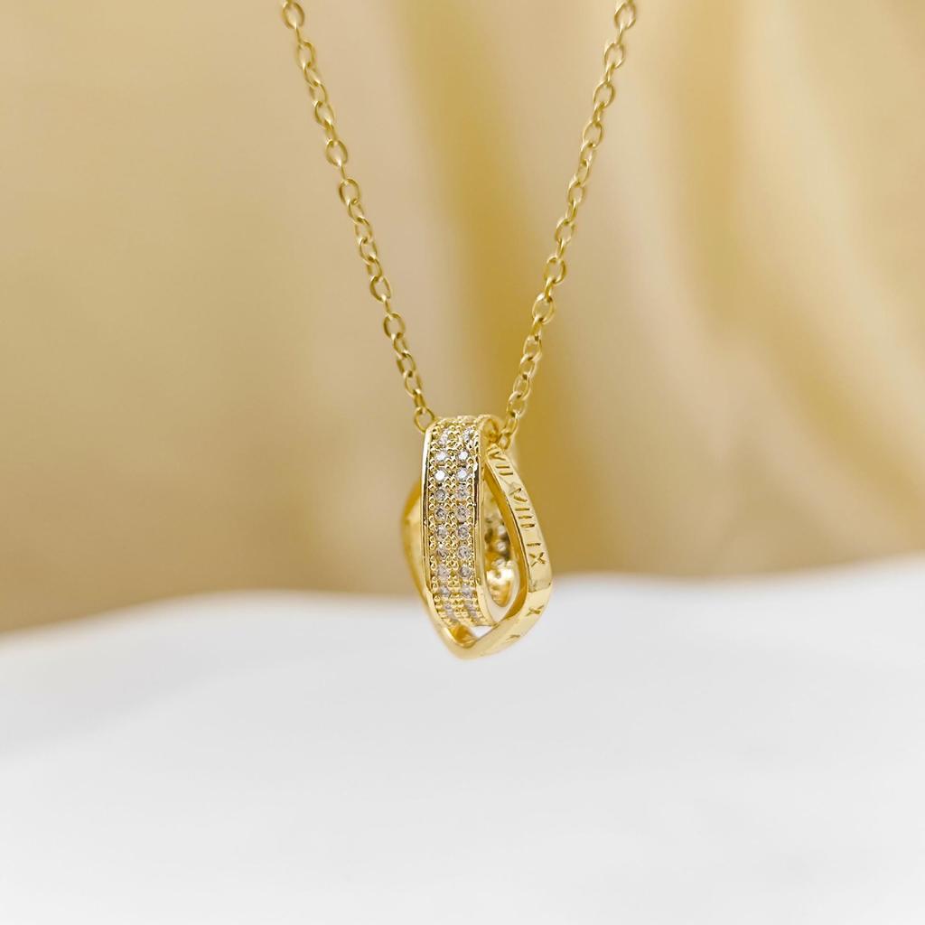 Elegant Korean Double Ring Square Pendant Titanium Necklace for Women
