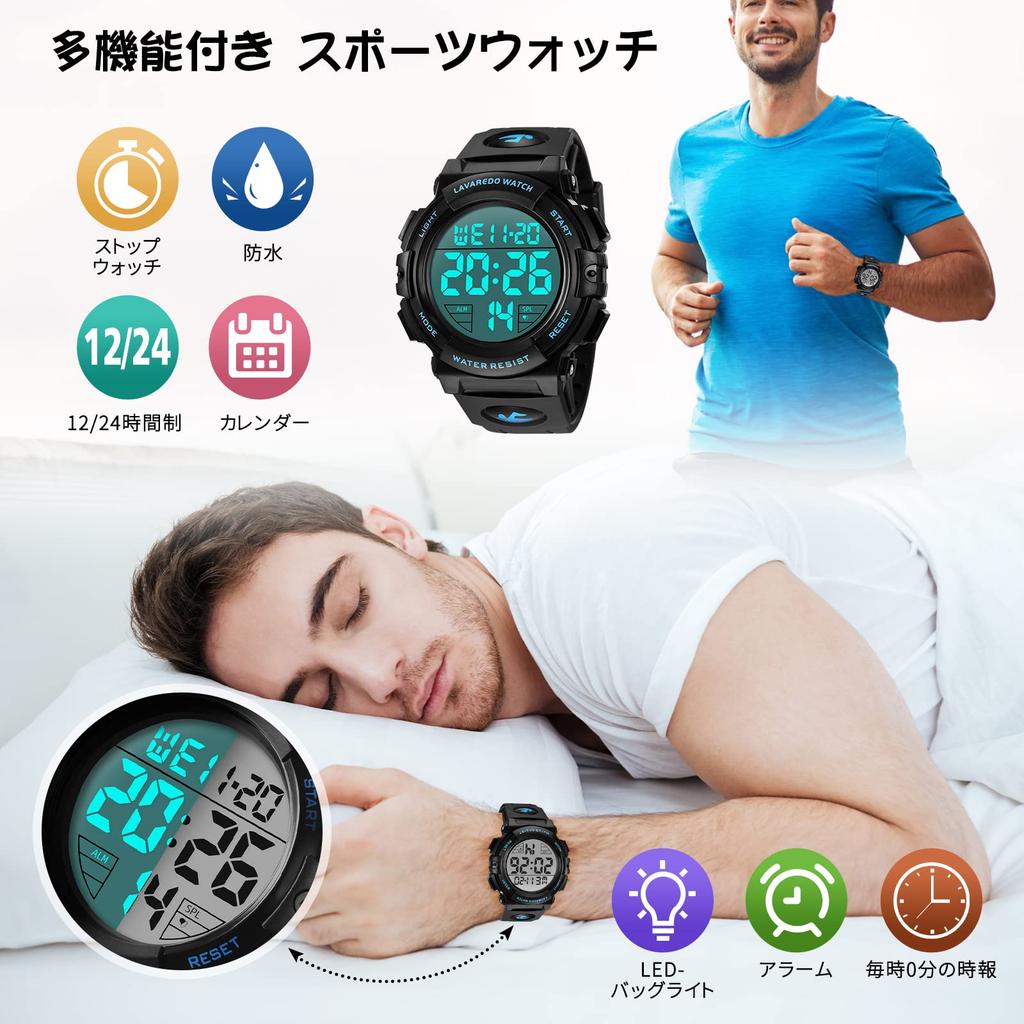 Digital, wasserdicht bis 50 Tage, LED-Sport-Bedienungsanleitung im Lieferumfang enthalten, Herrenuhr, Meter, Datum, Woche, Alarm, Display, Multifunktion,