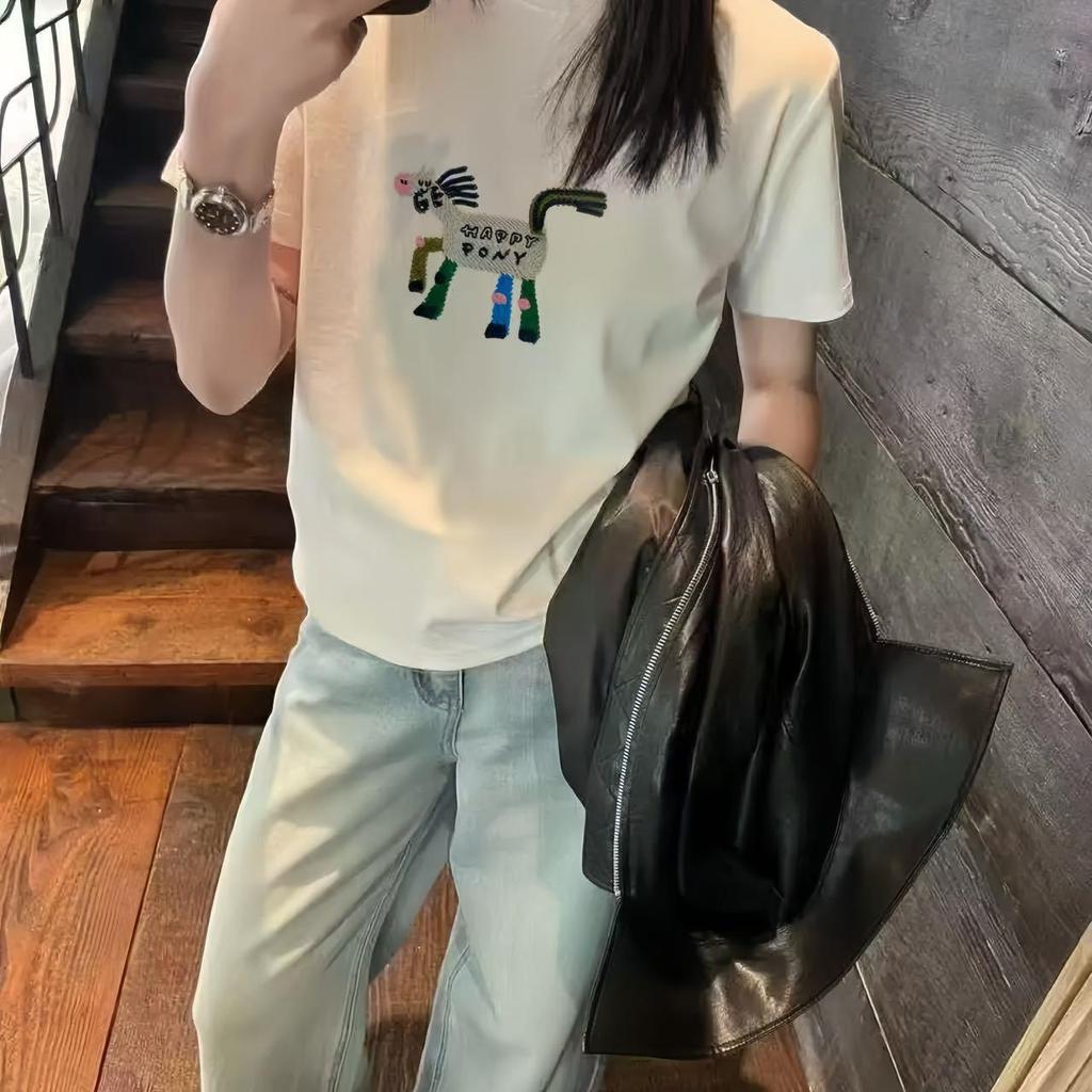 Korean Style Women's Embroidered Short Sleeve T-shirt