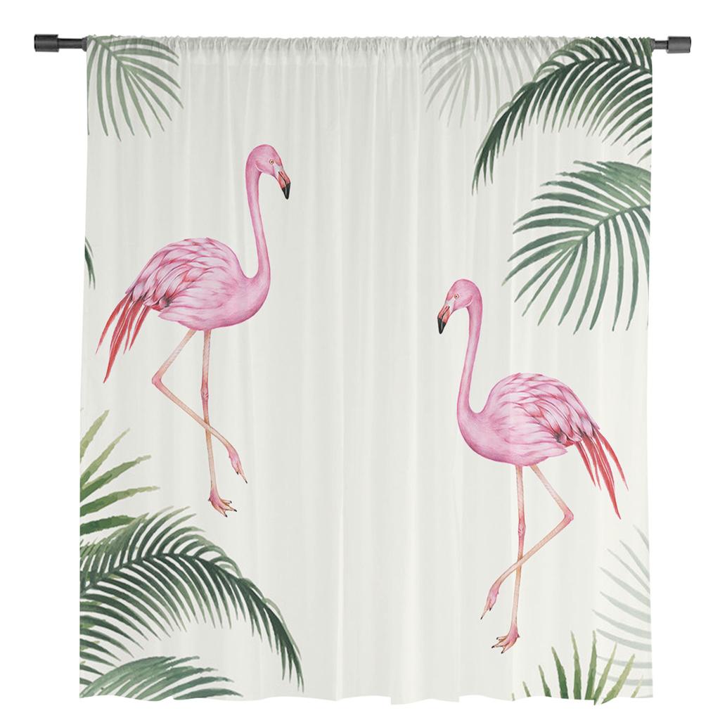 Tropical Plant Flamingo Sheer Curtains for Bedroom Living Room Voile Window Curtains Tulle Curtains for Kids Room