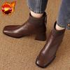 Fashion Ankle Boots for Women Heeled Leather Splicing Knit Office Booties Comfortable and Elegant Goth Y2k Autumn Chic Woman Short Shoes