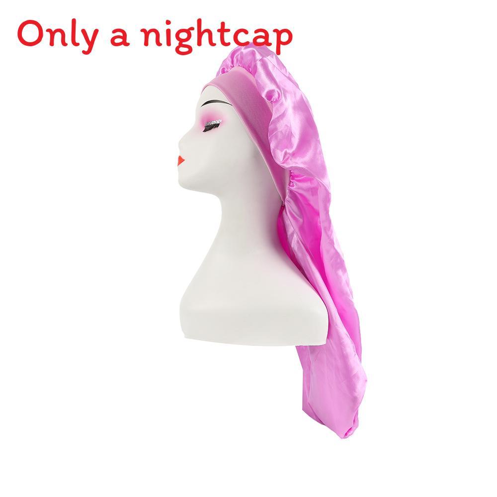 Large Satin Long Nightcap With Solid Color And Loose Tight Strap Sleeping Use