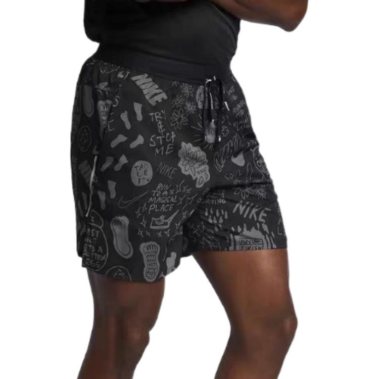 Nike All-Over Print Casual Athletic Straight-Leg Running Shorts Men Bottoms Black AT7808-010