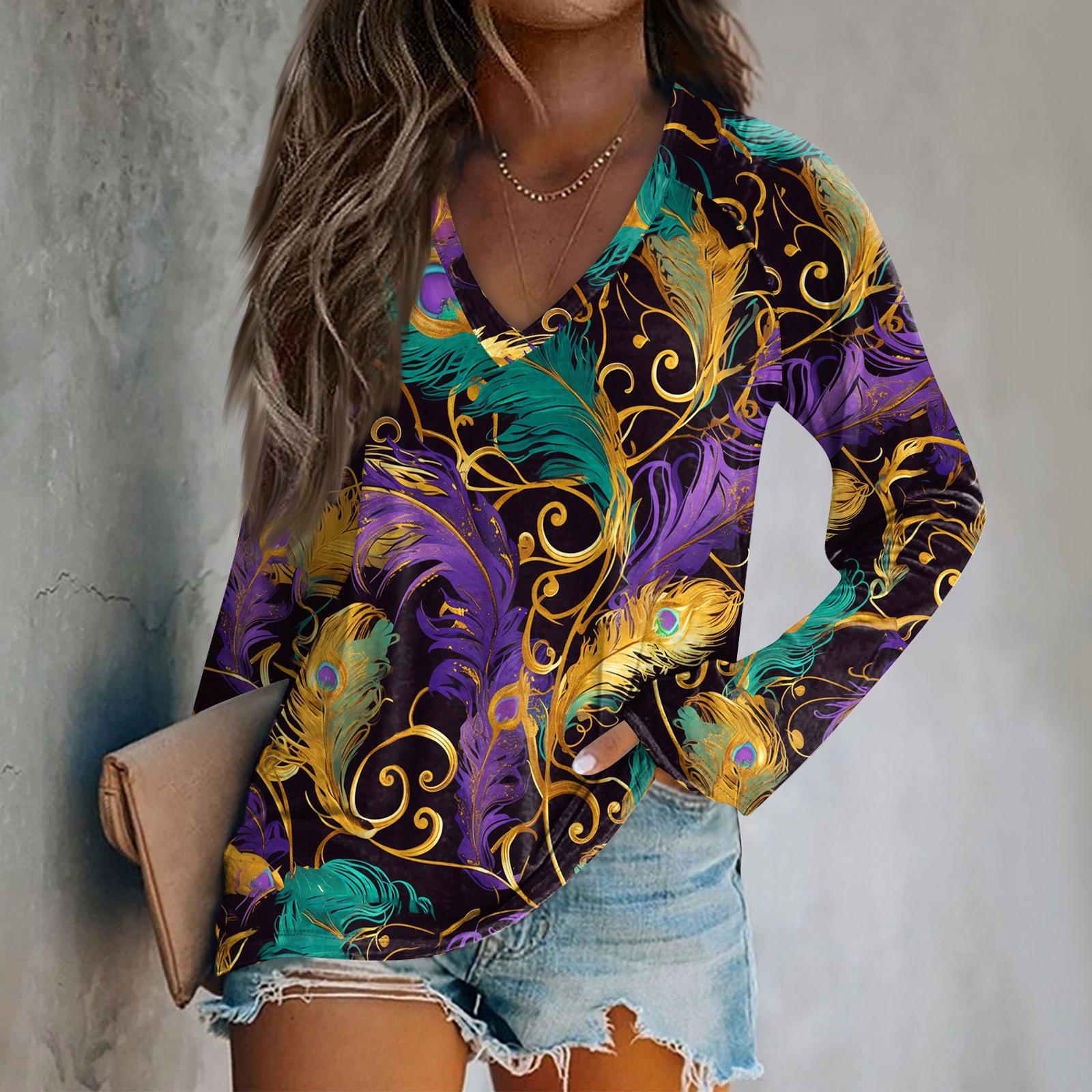 Ladies  Carnival Printed Fashion Shoulder Long Sleeve T-shirt Casual Top L темно-фиолетового
