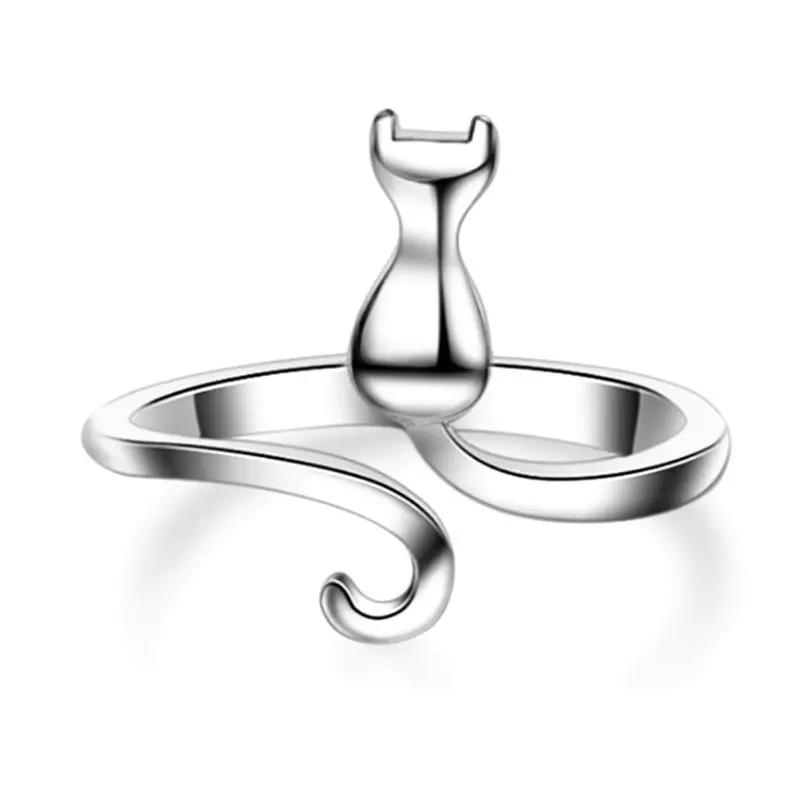 Ladies' Silver Cat Ring, Can Be Opened And Adjusted In Size, Simple And Fashionable Ring, Versatile Accessory Jewelry.