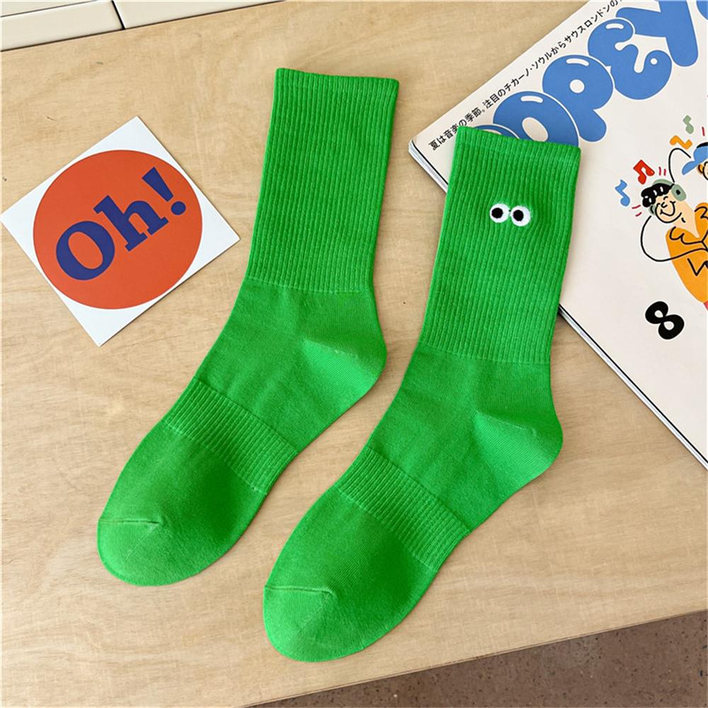 Nouvelles Chaussettes Mi-Tubes Brodées Yeux Grands pour Femmes Ins Tendance Colorées Dessin Animé Mignon Coton Doux Sport Sokken Dropship
