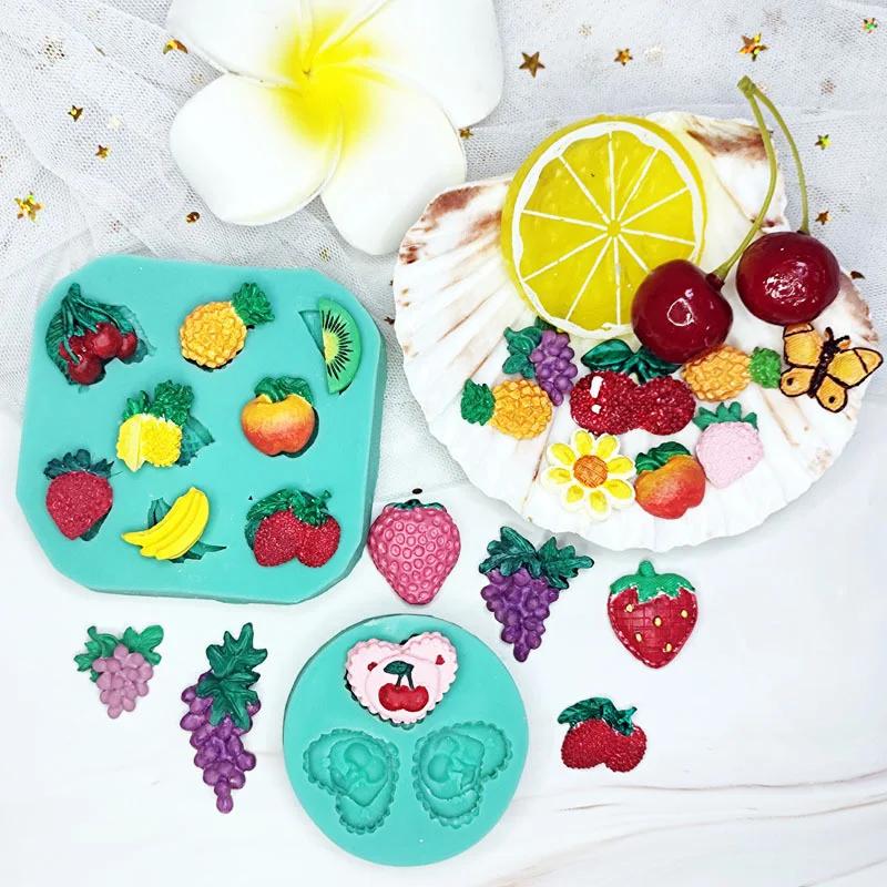 Mini Fruit Vegetable Fondant Silicone Mold Grape Radish Mushroom Pumpkin Chocolate Mould Cake Decorating Tool Polymer Clay Mold