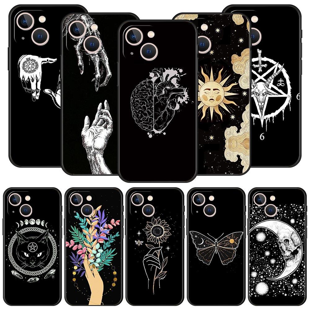 

Роскошный чехол для телефона iPhone 11 12 13 15 14 Pro Max X XR XS 7 8 Plus SE 2020, черный мягкий чехол Funda Moon Tarot Cat Aesthetic
