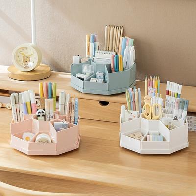 Large Capacity Detachable High Aesthetic Rotating Pen Holder, Plastic Desktop Office Storage Box