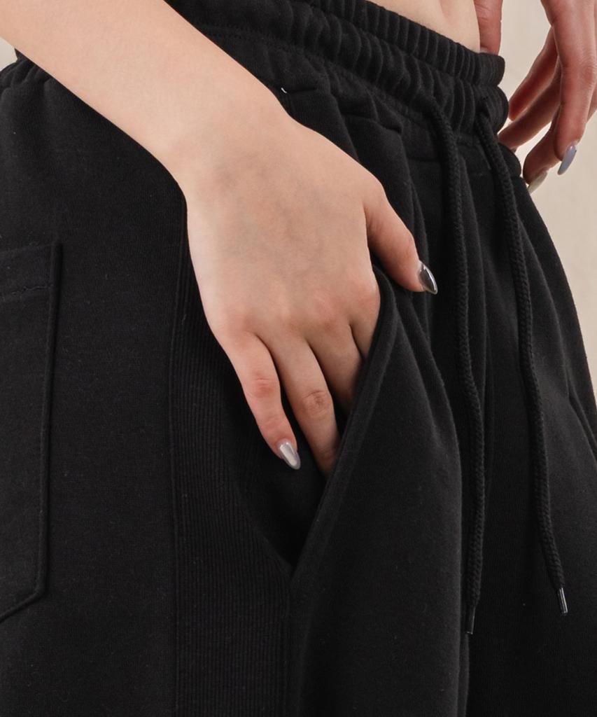 Ellamo Women'S Side Panel Wide One-Pleat Sweatpants_Black