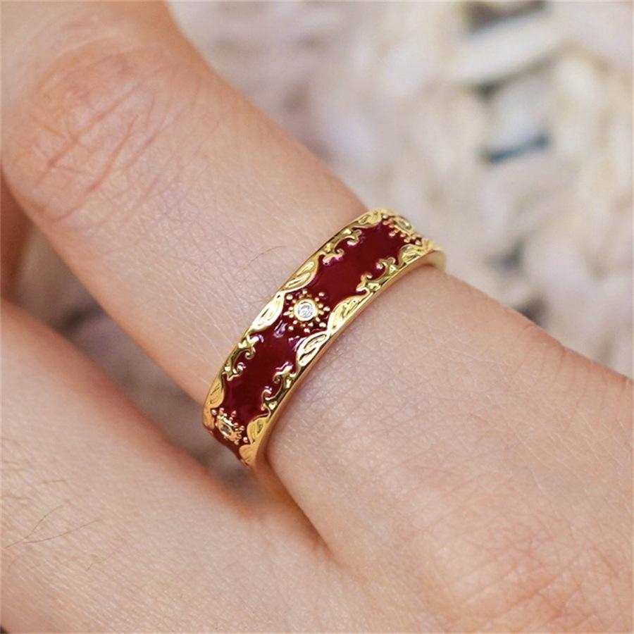New Year's Ankara Red Drop Glaze Rose Flower Ring Delicate Light Luxury Clover Open Ring