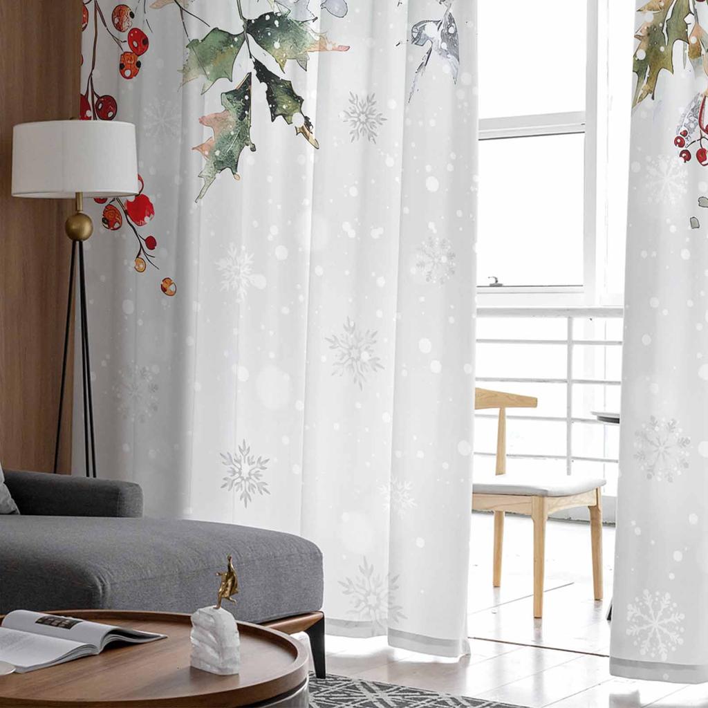 Weihnachts Kiefer Beere Eukalyptus Blatt Schneemann Vorhänge für Wohnzimmer Tüll Fenstervorhang Schlafzimmer Küche Schleier Drapierungen