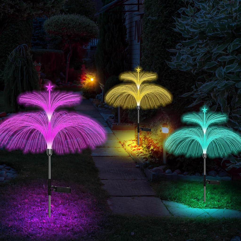 Outdoor Color-Changing LED Jellyfish Garden Lights with Solar Fiber Optics
