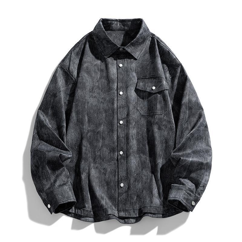 2026 Spring Summer Men Long Sleeve Tie-Dye Shirts Men Y2K Vintage Cargo Shirt Korean Fashion Loose Streetwear Blouses Clothes