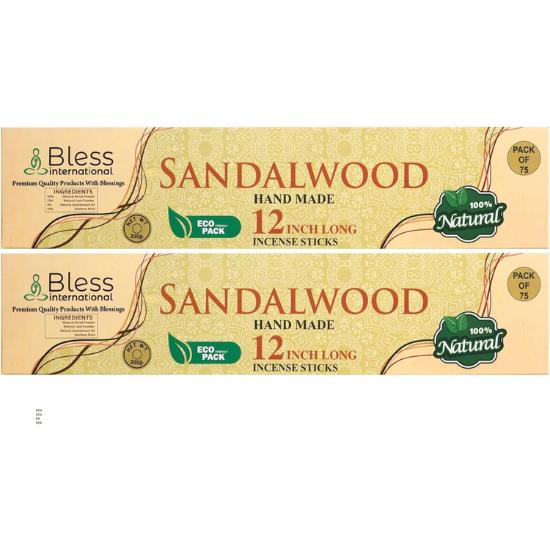 Bless-International-Sandalwood 100%-Natural-Handmade-Incense-Sticks Organic-Chemicals-Free-for-Relaxation 12-Inches-1-Hour-Plus-Burning