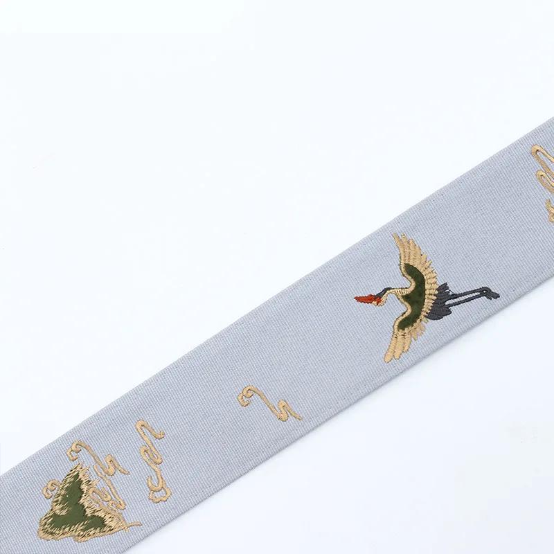 

100x6.5cm Vintage Chinese Crane Embroidered Jacquard Ribbon Trim Braid Trimmings Sewing Lace for DIY Clothing Home Fabic Decor 100x6.5cm серый