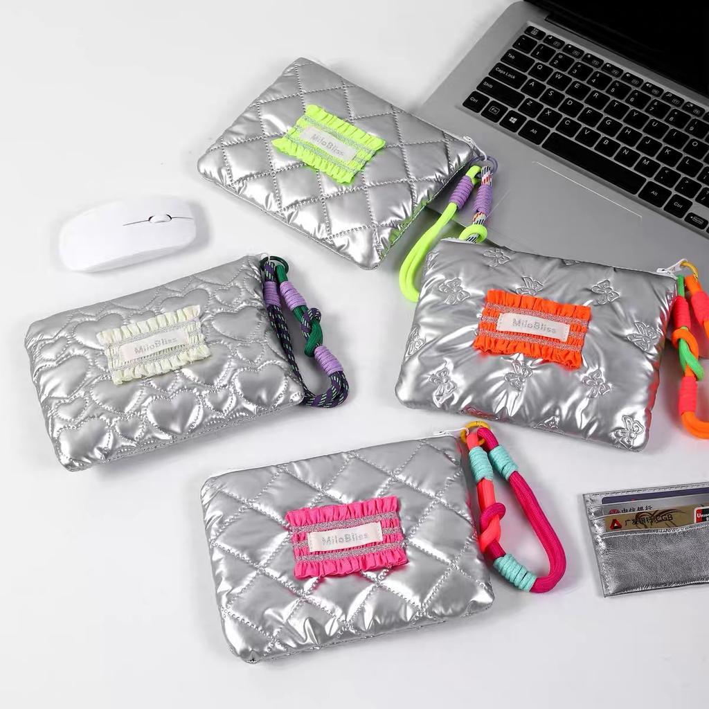 Silver Lingge Bow Pattern Coin Purses Small Canvas Coin Wallet Lady Girls Earphone Coin Key Money Storage Bag Zipper Pouch