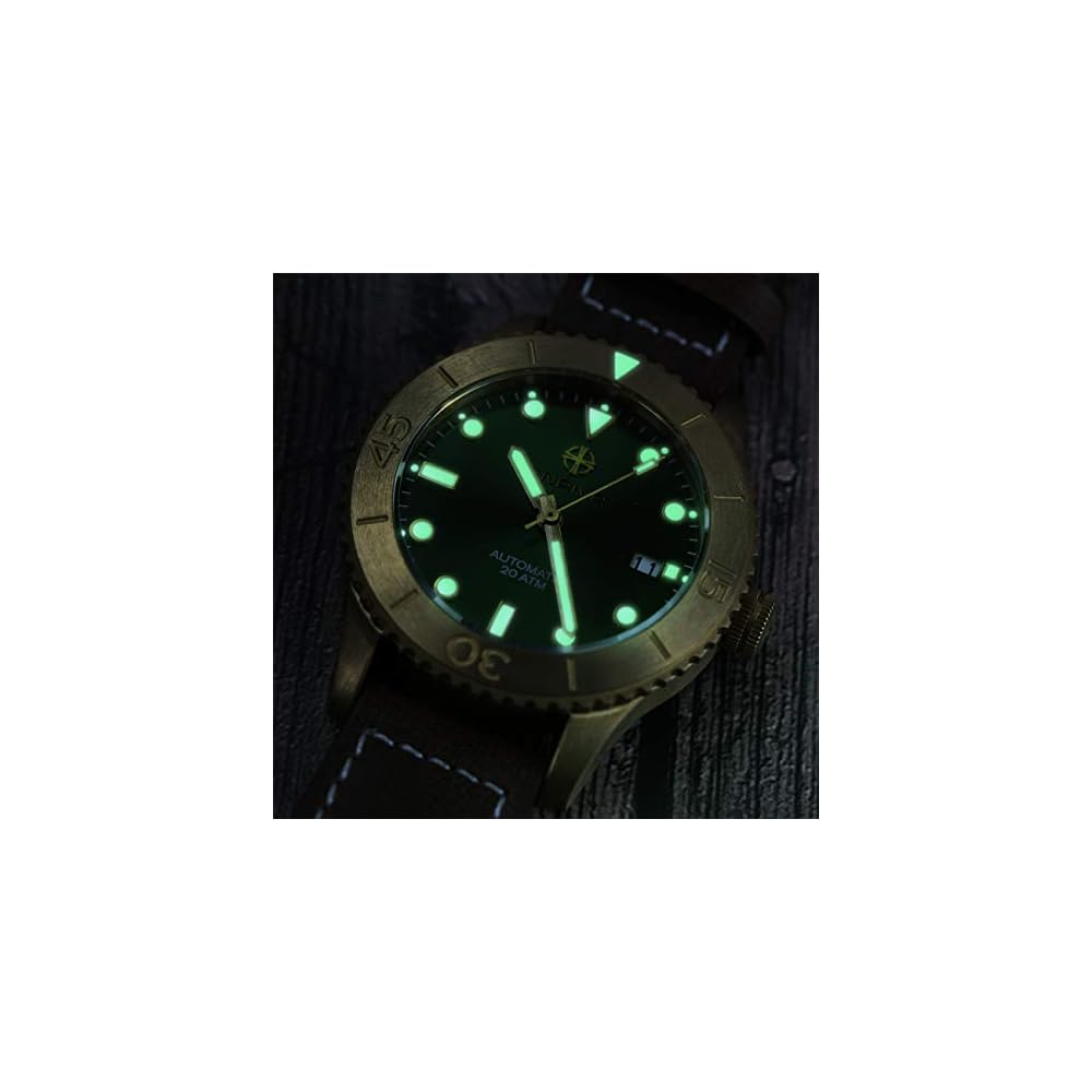 Enriva Diver's Watch Automatic 20ATM Date Display Bronze Sapphire Men's Wristwatch