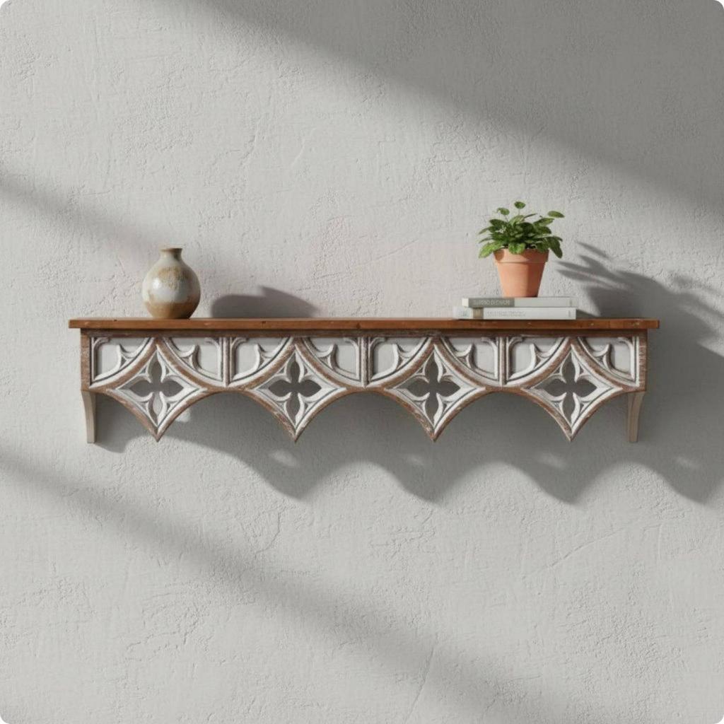 Vintage Wall-Mounted Shelf Distressed Finish Rustic