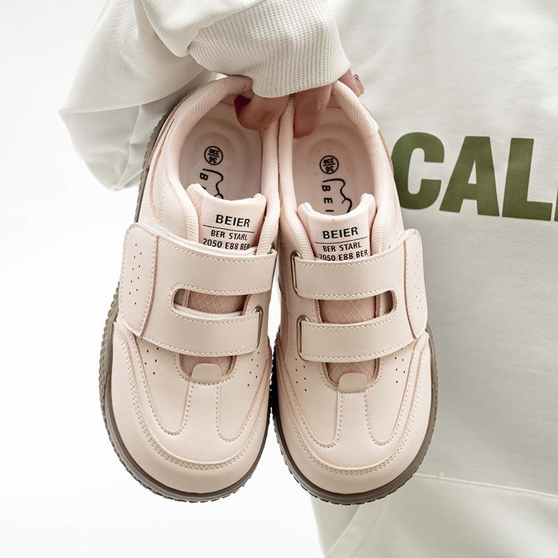 Velcro Thick-soled Women's Shoes All-match White Shoes Leather Panel Shoes Casual Fashion Sports Shoes