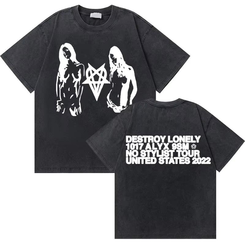 Hip Hop Washed Vintage Rapper Destroy Lonely No Stylist Tour Tshirt Rap Homixide Gang T-shirts Men Casual Oversized T Shirts ... S разноцветный