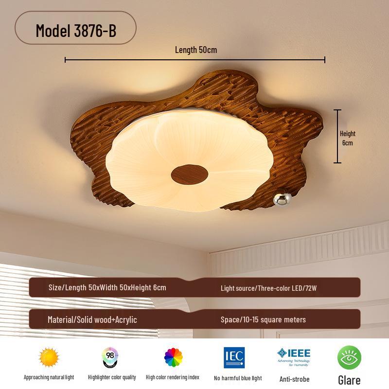 2025 Chinese-Japanese Solid Wood Ceiling Light for Bedroom and Dining Room