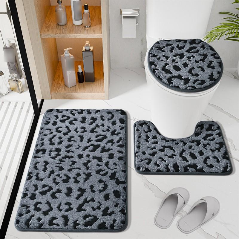 Leopard Bathroom Mat Plush Floor Rug Toilet Seat Cover U-Shaped Mat Dirt Resistant Quick Drying Entrance Door Mat Home Decor