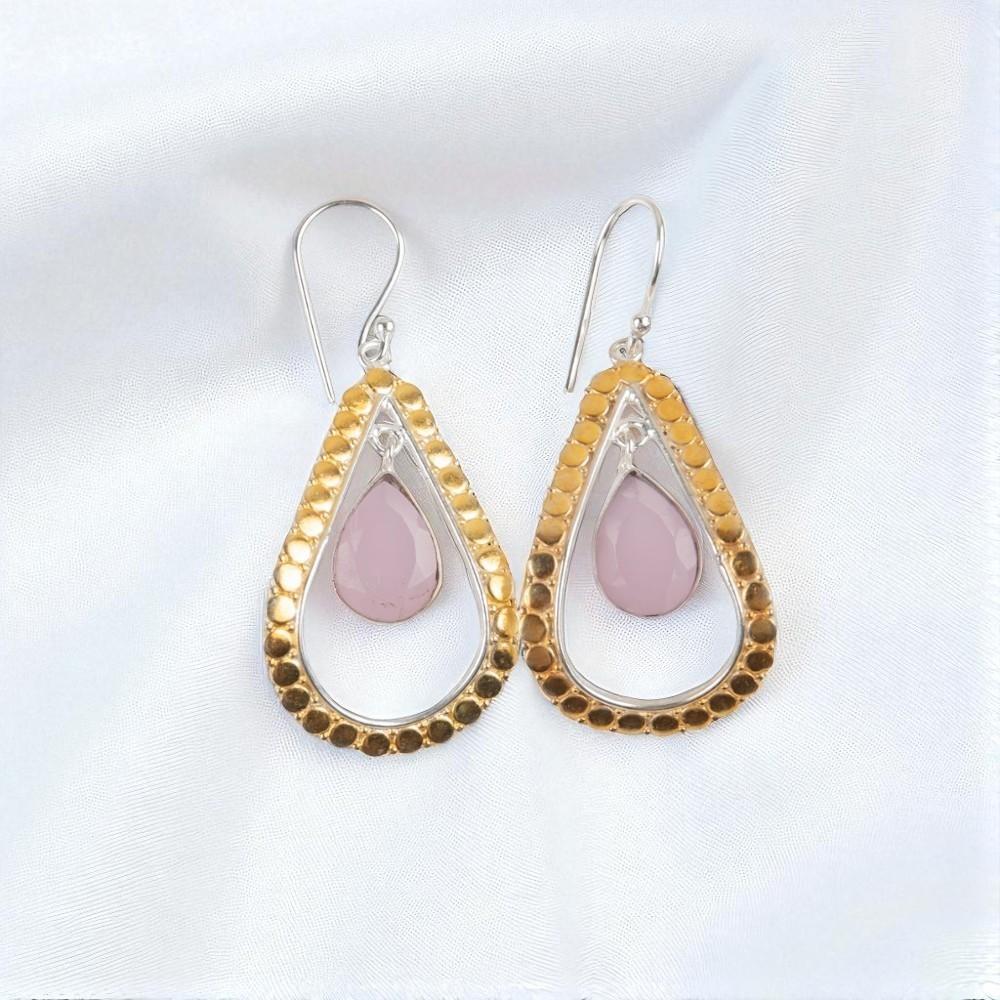 

Rose Chalcedony Gemstone 925 Sterling Silver Jewelry Handcrafted Earrings 2.27 EE-82-16