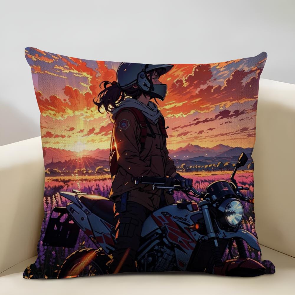 Female motorcyclist Cushion Household Decoration Linen Sofa Cushion Cover: Skin-Friendly & Breathable with Invisible Zipper