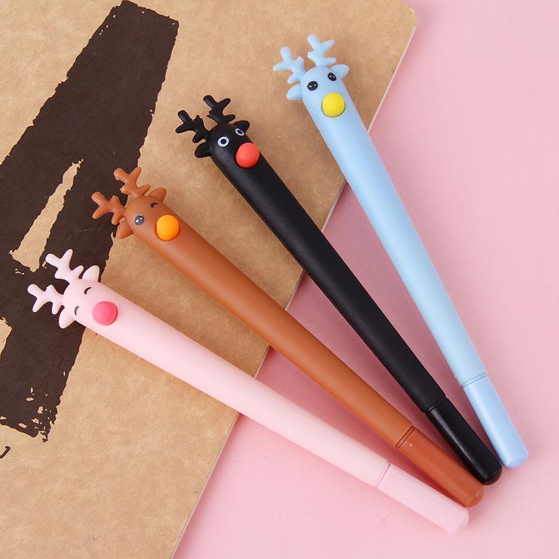 36 st Jul Hjortformad Kulspetspenna, 0,38 mm Svart Bläck, Söt Design Smidig Skrift för Skola Kontor Användning, Kreativa Pappersvaror Julklapp