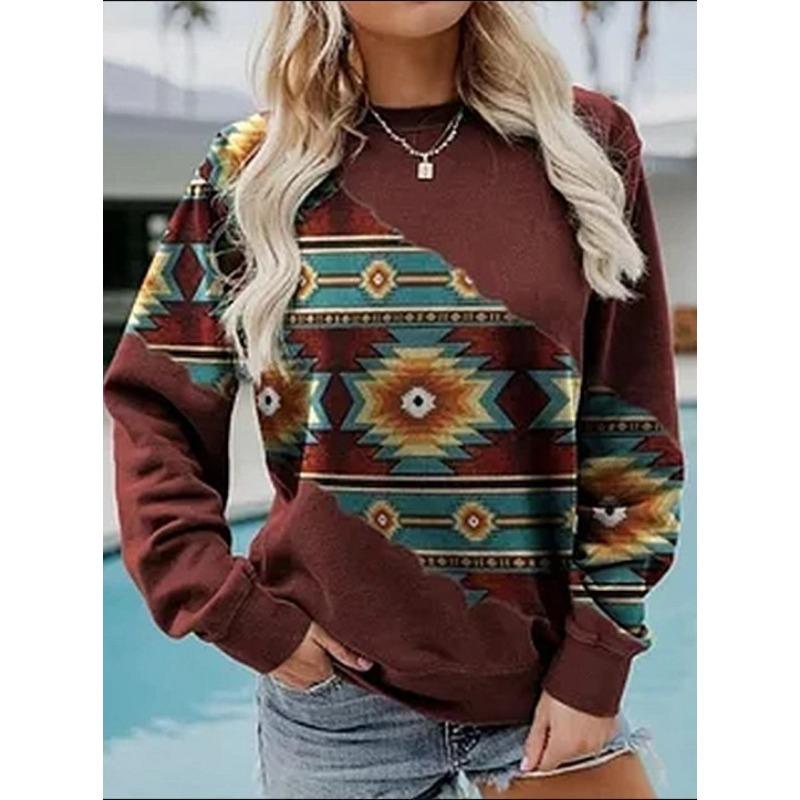 Ethnic Geometric Pattern 3D Print Sweatshirts Women Casual Raglan Long Sleeves Hoodie Y2k Pullover Harajuku Tops