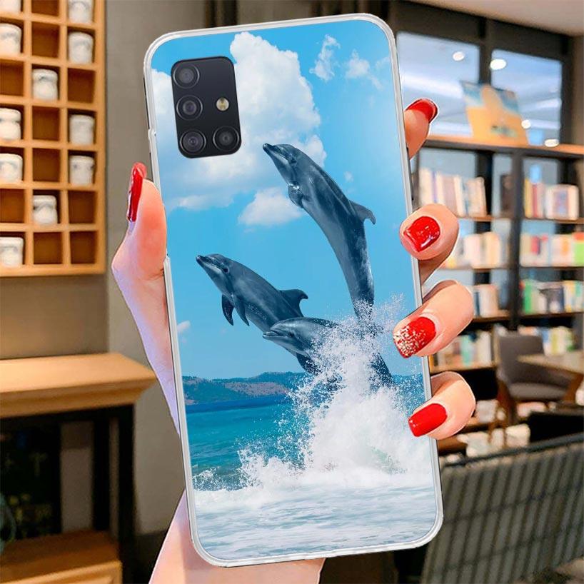 Ocean Animal Cute Dolphin Cover Phone Case For Samsung Galaxy A12 A22 A32 A52 A72 A02S Phone Case Note 20 Ultra 10 S10 Plus A51