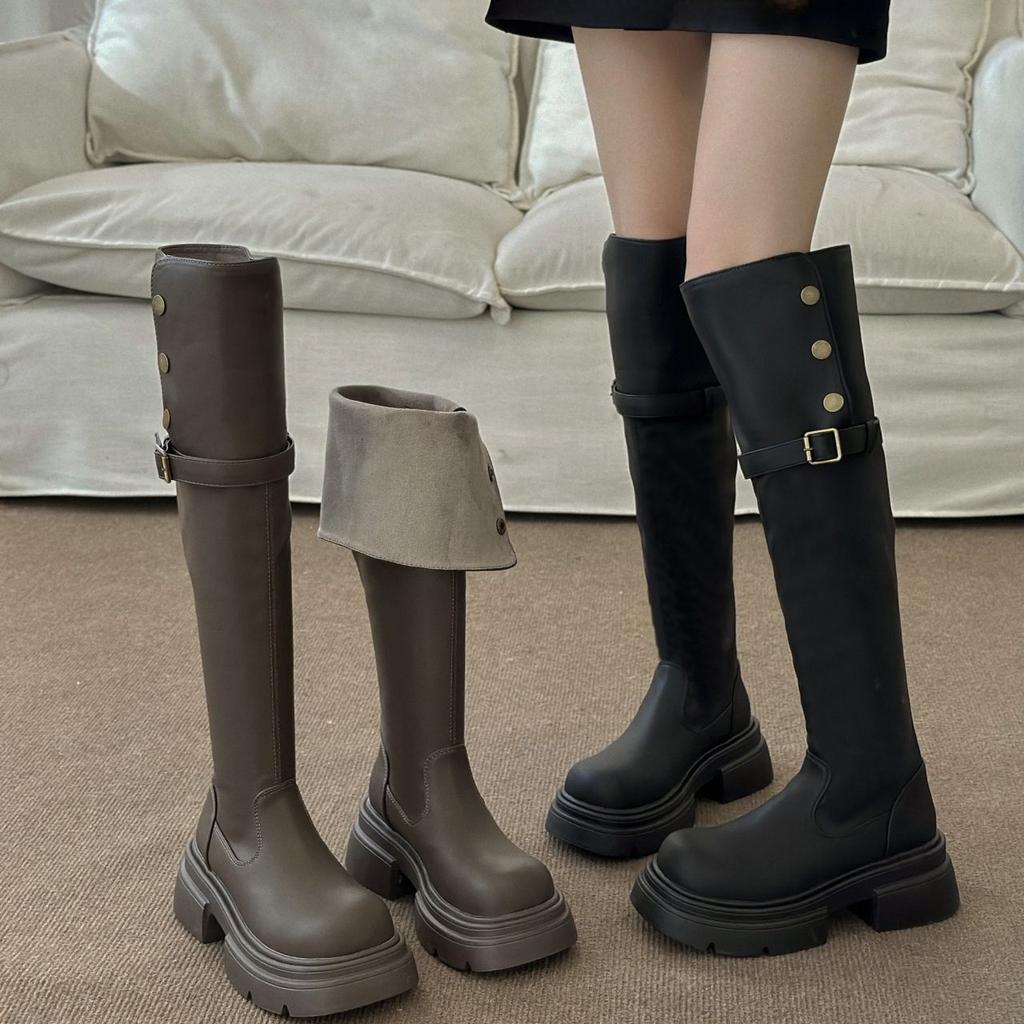 2025 Autumn and Winter New Long Boots Female Internet Celebrity Over the Knee Thin Boots Knight Small Thick Boots Martin Boots
