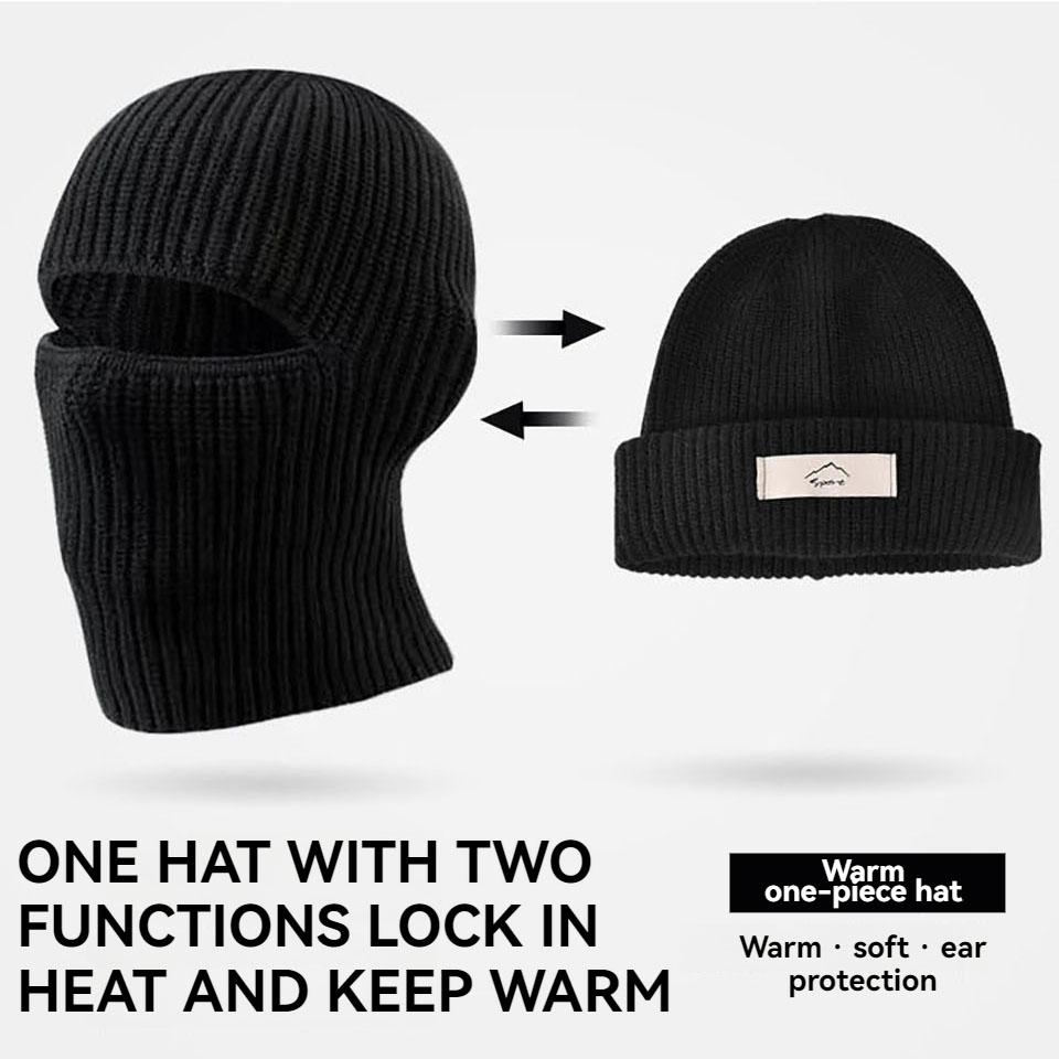 Getinfit 1Pc Winter Pullover Cap Keep Warm Prevent Cold Ear Protection Neck Guard Face Mask Two-In-One Knitted Woolen Cap Unisex