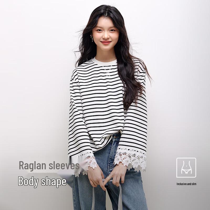 

Women s Striped Round Neck Dropped Shoulder Sweatshirt M