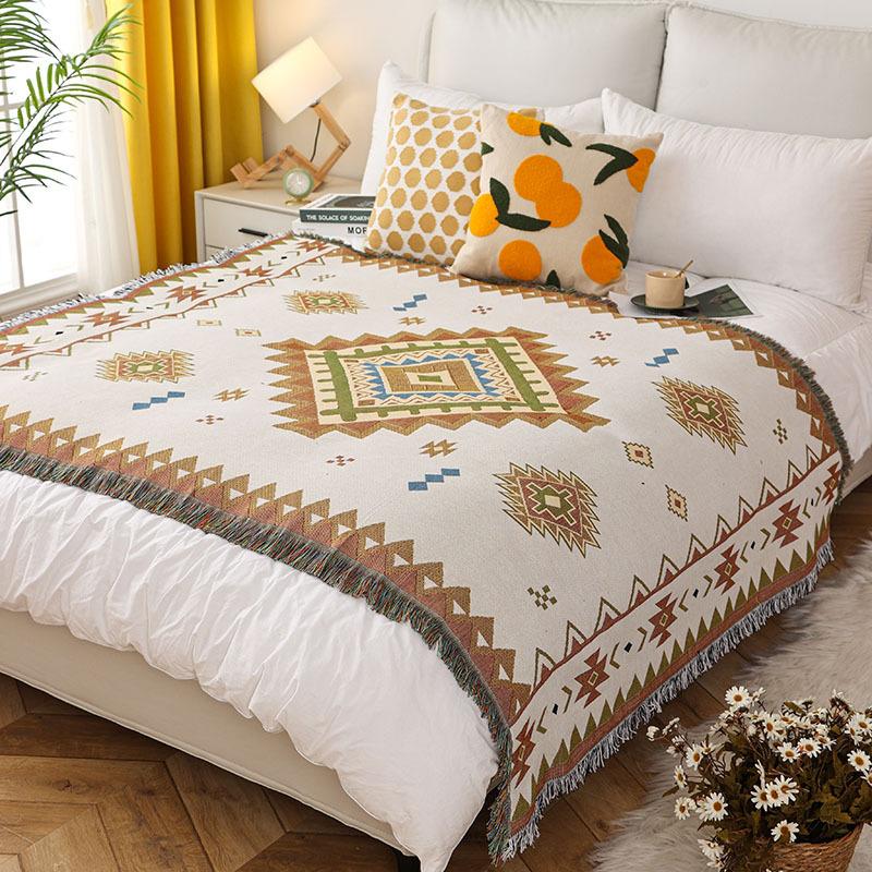 Двустороннее одеяло, Геометрический узор, Бежевое одеяло, Плед для дивана 130x160cm