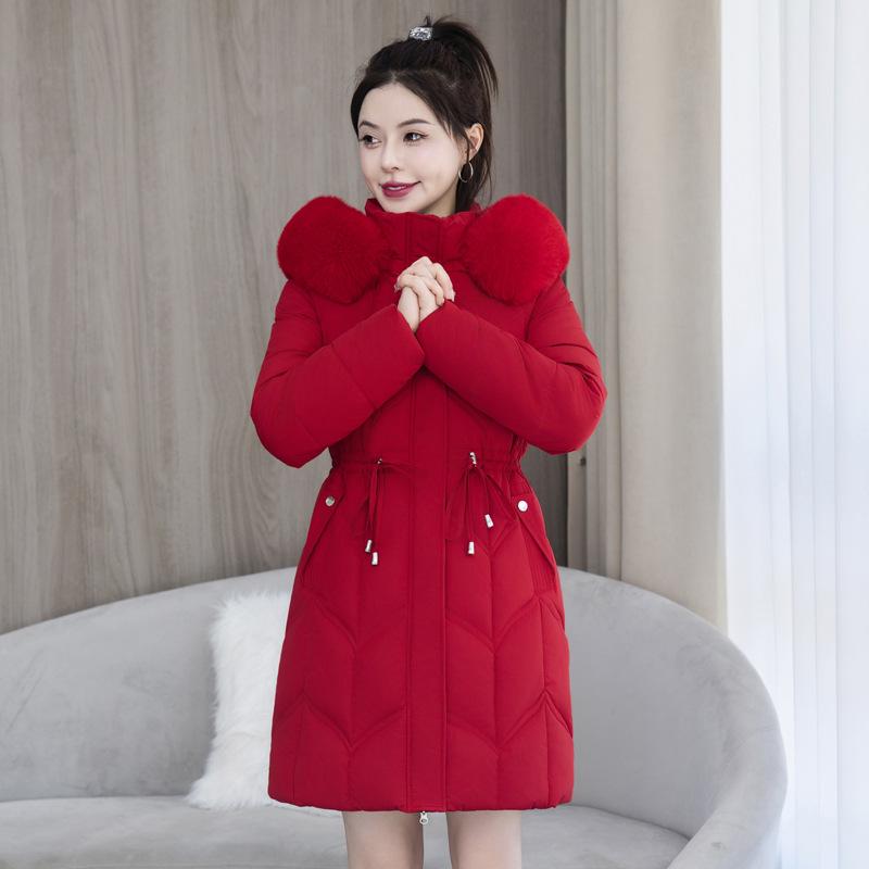 Winter Women's Cotton-padded Jacket Long Slim Fashion Large Fur Collar Women's Coat