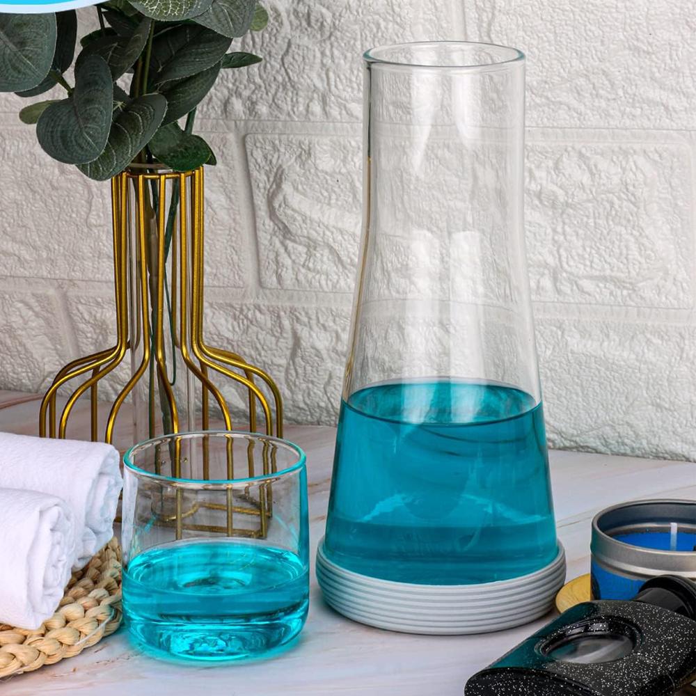 Bedside Night Water Carafe Set with Tumbler Glass, Clear Nightstand Carafe with Silicone Coaster for Bedroom and Guest Room
