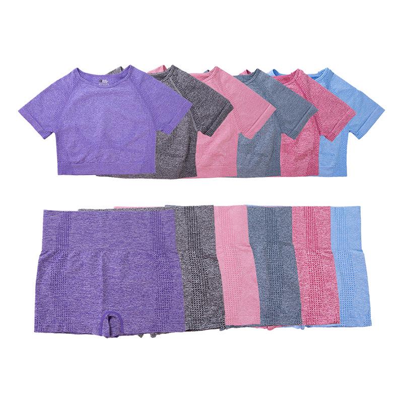 Seamless Women's Yoga and Fitness Two-Piece Set: Short Sleeve Top and Shorts