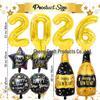 2026 Happy New Year Black Gold Balloon Set – Digital and Foil Decorations