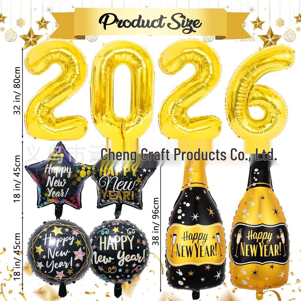 2026 Happy New Year Black Gold Balloon Set – Digital and Foil Decorations