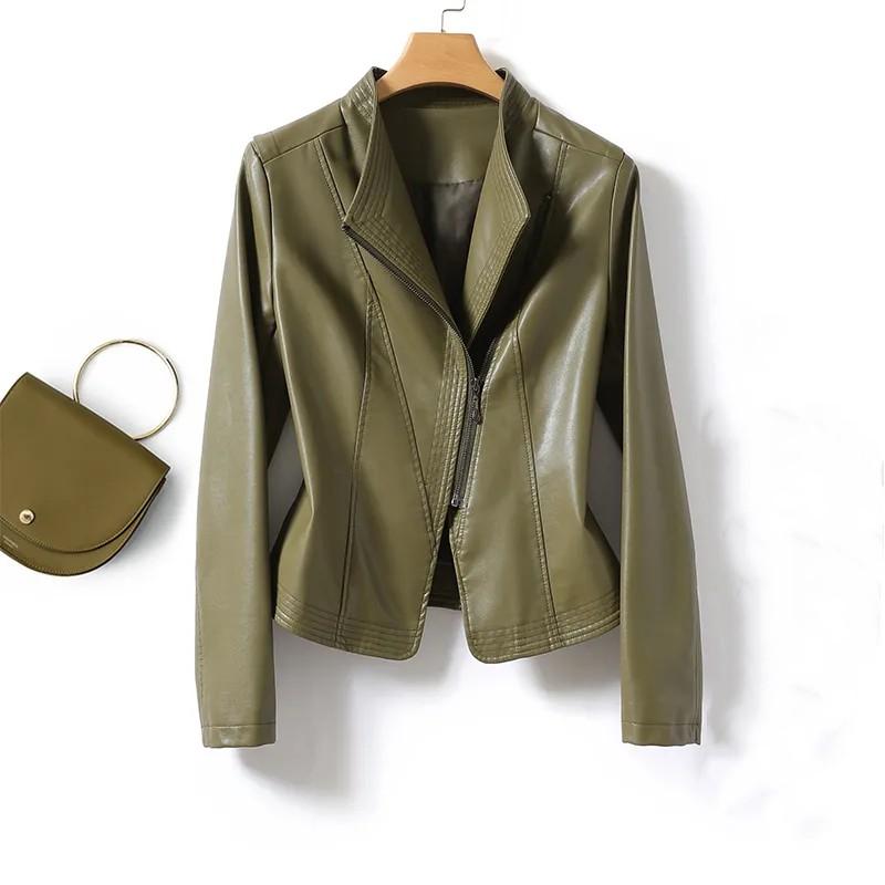 

Women Autumn and Winter Slim Short Jacket Lady Zipper Casual Outerwear Pu Leather Blazer XS