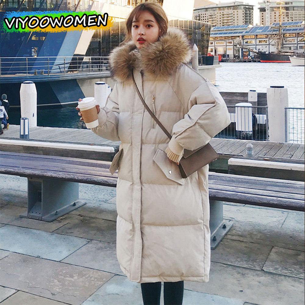 Damen Winter Pelzkragen Langer Daunenmantel Gepolsterter Mantel Wasserdichte Windjacke Parkas Für Frauen Outdoor Koreanische Kleidung