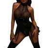 Fun Lingerie Sexy Women's Zipper Mesh Panel Lacquer Leather Lingerie Charm Set