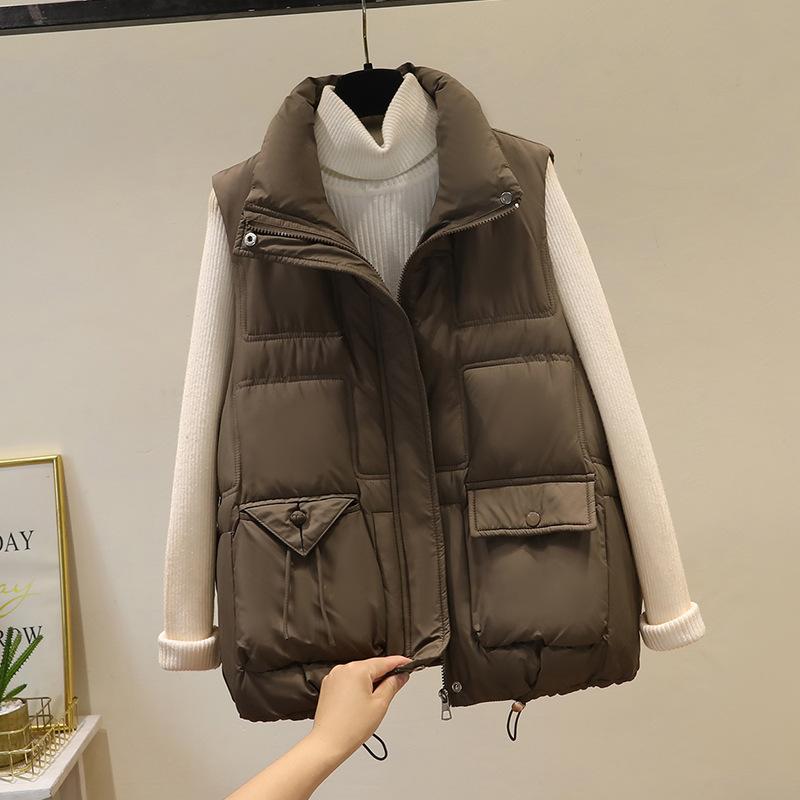 Down cotton vest women's vest new autumn and winter stand-up collar loose short versatile jacket vest