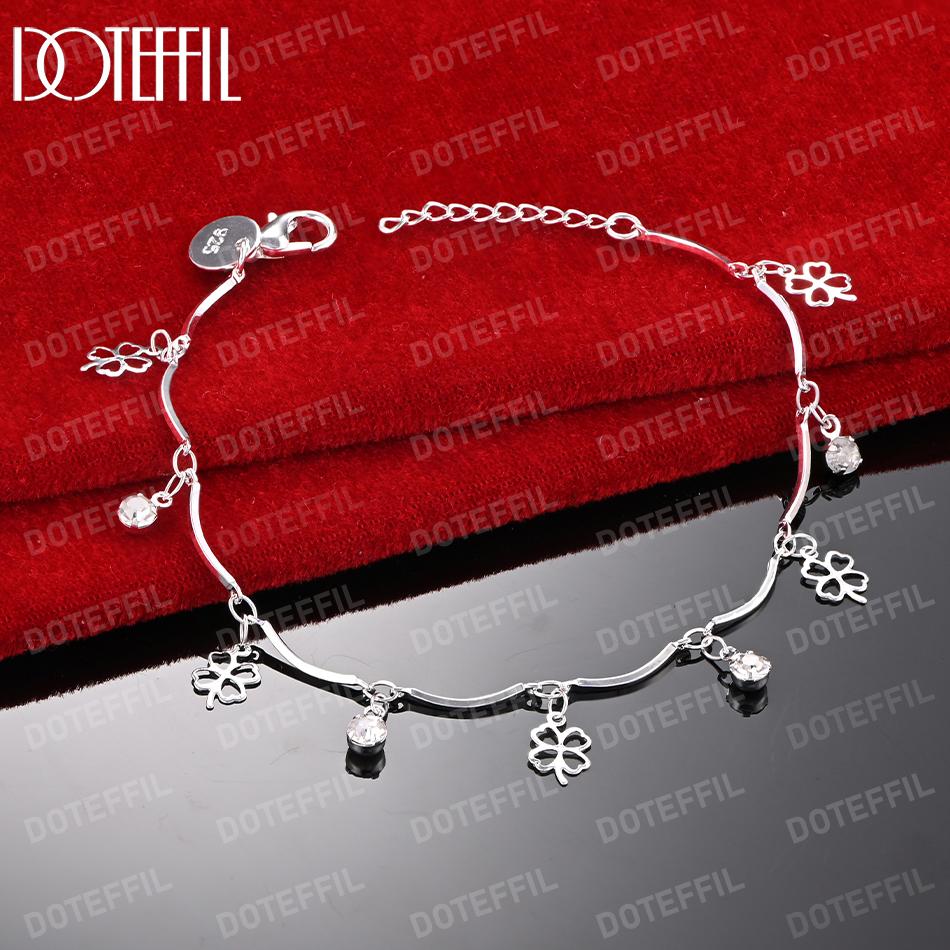 925 Sterling Silver AAA Zircon Clover Bracele Fashionable Wedding Jewelry