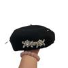 Niche Light Luxury Rhinestone Beret Female Wool Painter Hat Irregular Three-Dimensional Bud Hat Tide