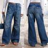 Damen Frühling Neue Mid-Waist Weitbein Kordelzug Locker Jeans Street Retro Gerade Hose