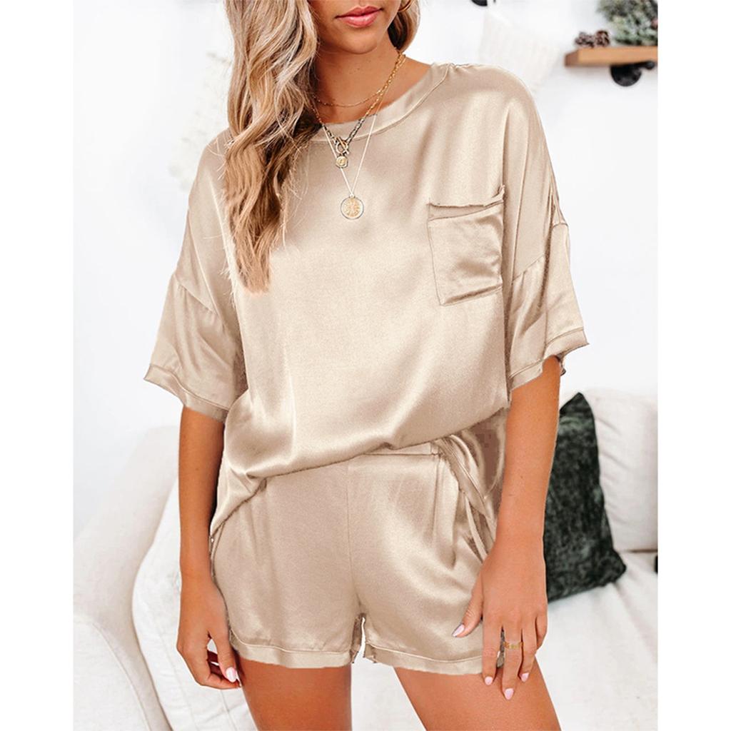 Women's Casual Solid Color Pajamas Housewear Short Sleeved Shorts Loose Two-piece Suit
