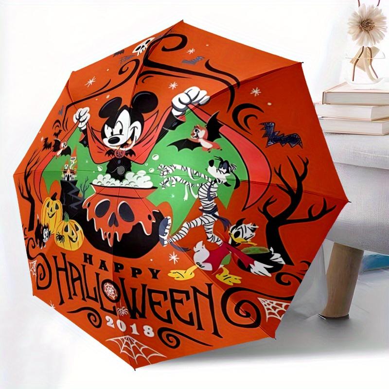 1pc Mickey Happy Halloween Cartoon Umbrella, Portable 3-Fold Compact Umbrella, Suitable for Camping, Hiking and Travel, Ideal Easter Birthda